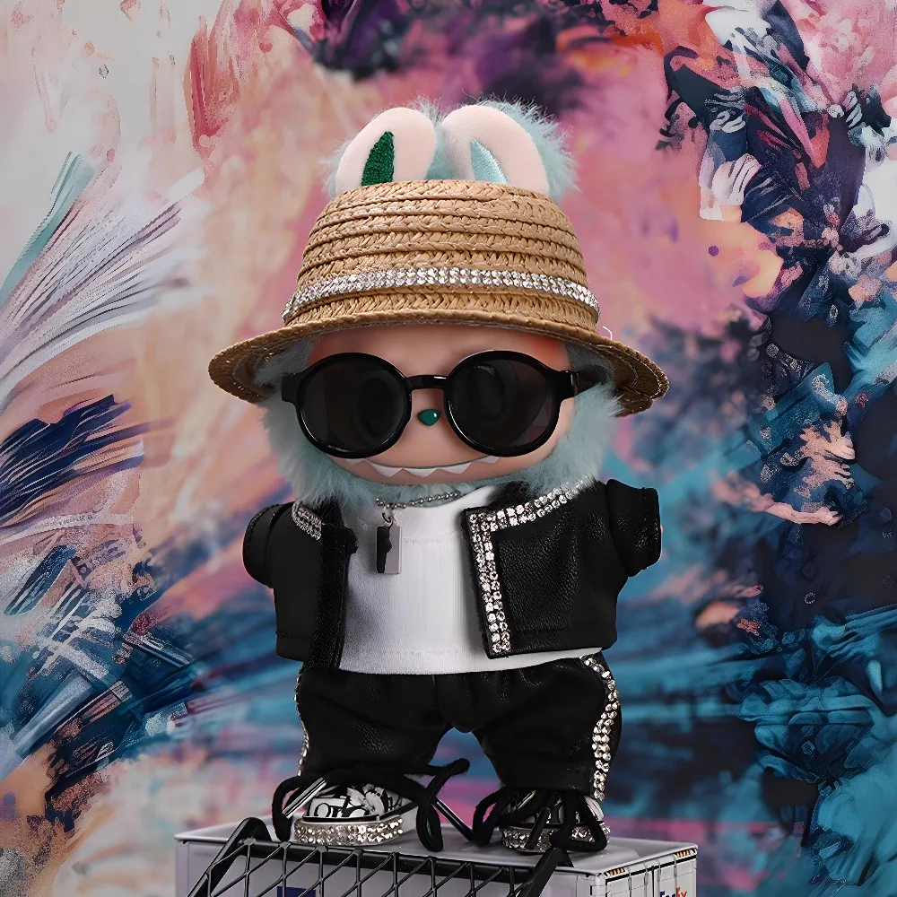 15/17 cm Puppenkleidung für Labubu Black Performance Suit Set Bekleidungszubehör Outfit Geschenke Modische trendige Puppenaccessoires
