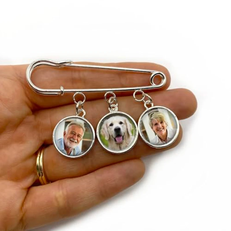 Personalised Brooch Bridal Photo Charm Photo Photo Tie Tack Wedding Bouquet Pin Wedding Memorial Gift For Bride Groom