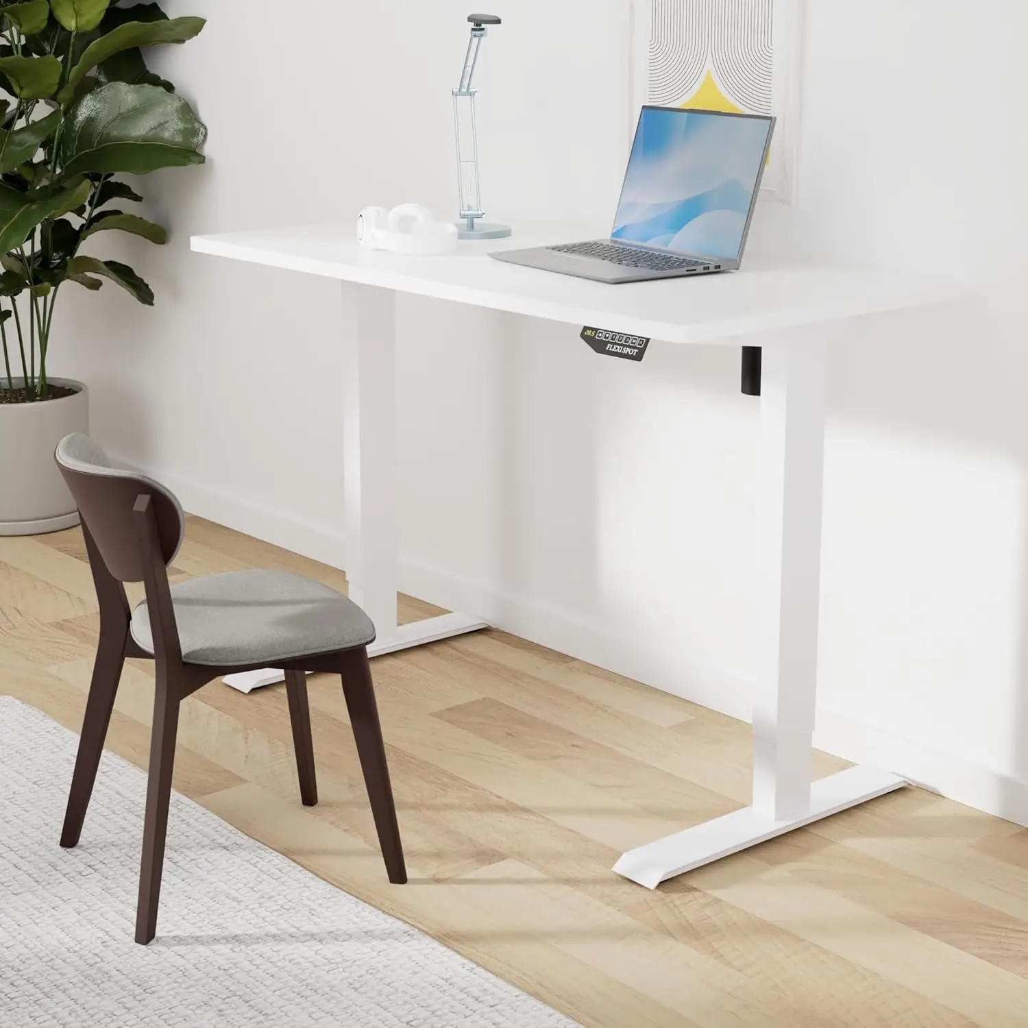 En2 Whole-Piece Standing Desk, 55 X 28 Electric Stand Up Height Adjustable Desk (White Frame + 55