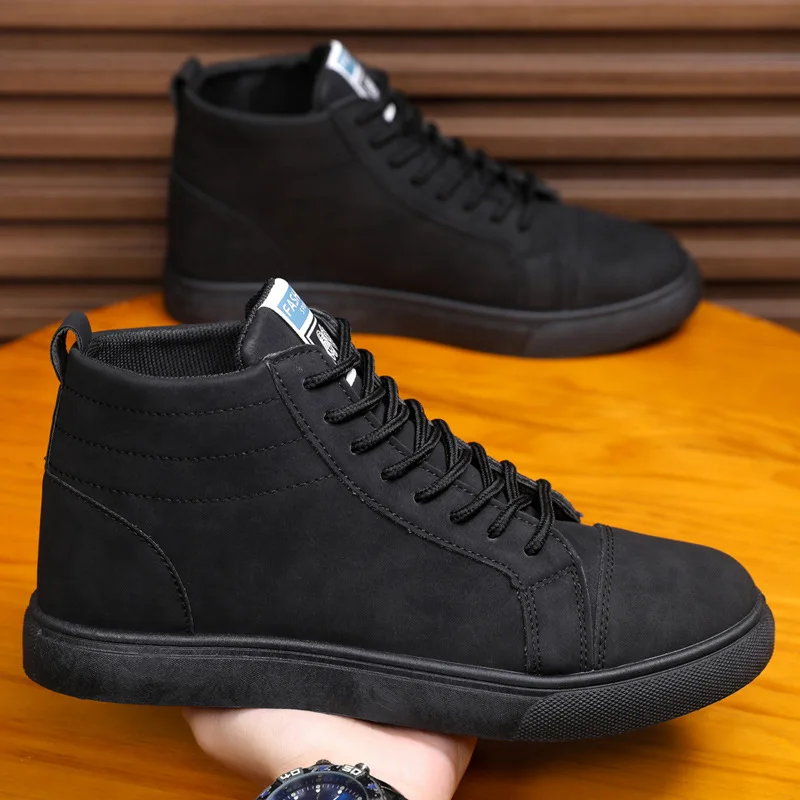 

Spring 2026 Men's High Top Soft Leather Casual Work Shoes Anti-Slip Waterproof Low Heel round Toe Comfortable Breathable Foot...