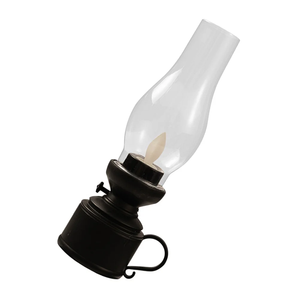 Table Lamp Electronic Kerosene LED Oil Lantern Lampshade Decorative Black Plastic Flameless