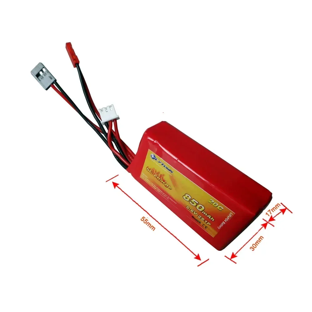 2PCS Flytown Nano-Tech 850mAh 6.6V 20C~40C 2S1P LiFePO4 Receiver Pack RX Battery With JST Connector and FUTABA Plug VS Turnigy