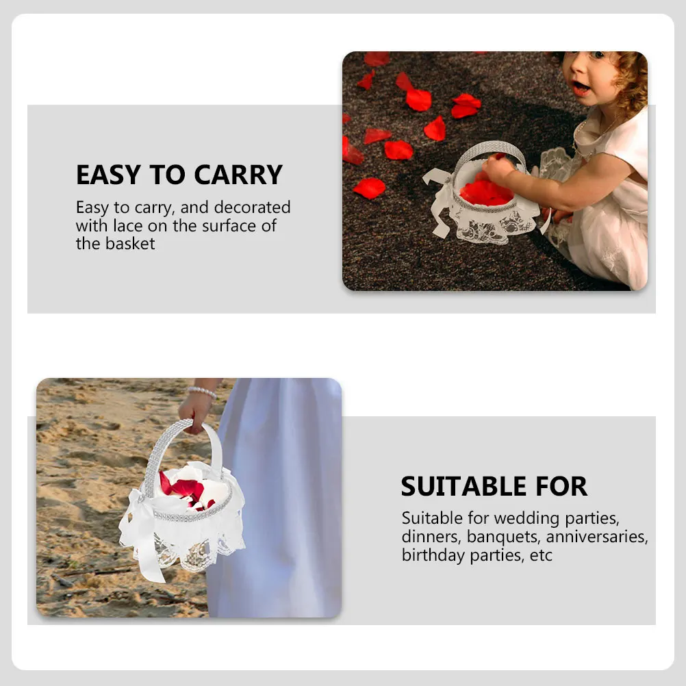 

2pcs Delicate Wedding Flower Baskets Handmade Cloth Storage Containers Lace Decorated Flower Scattering Baskets For Bridal