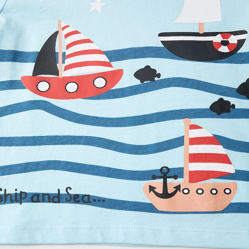 Little maven 2024 Tops Tees Children\'s Clothing Summer Kids Clothes for Baby Boys Cartoon Sailboats T Shirts Cotton