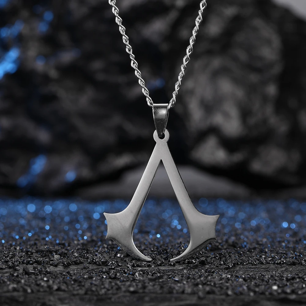 Assassin and Creed Colar de aço inoxidável 100% nunca desbota pingente colar para homens mulheres fãs de filmes presentes