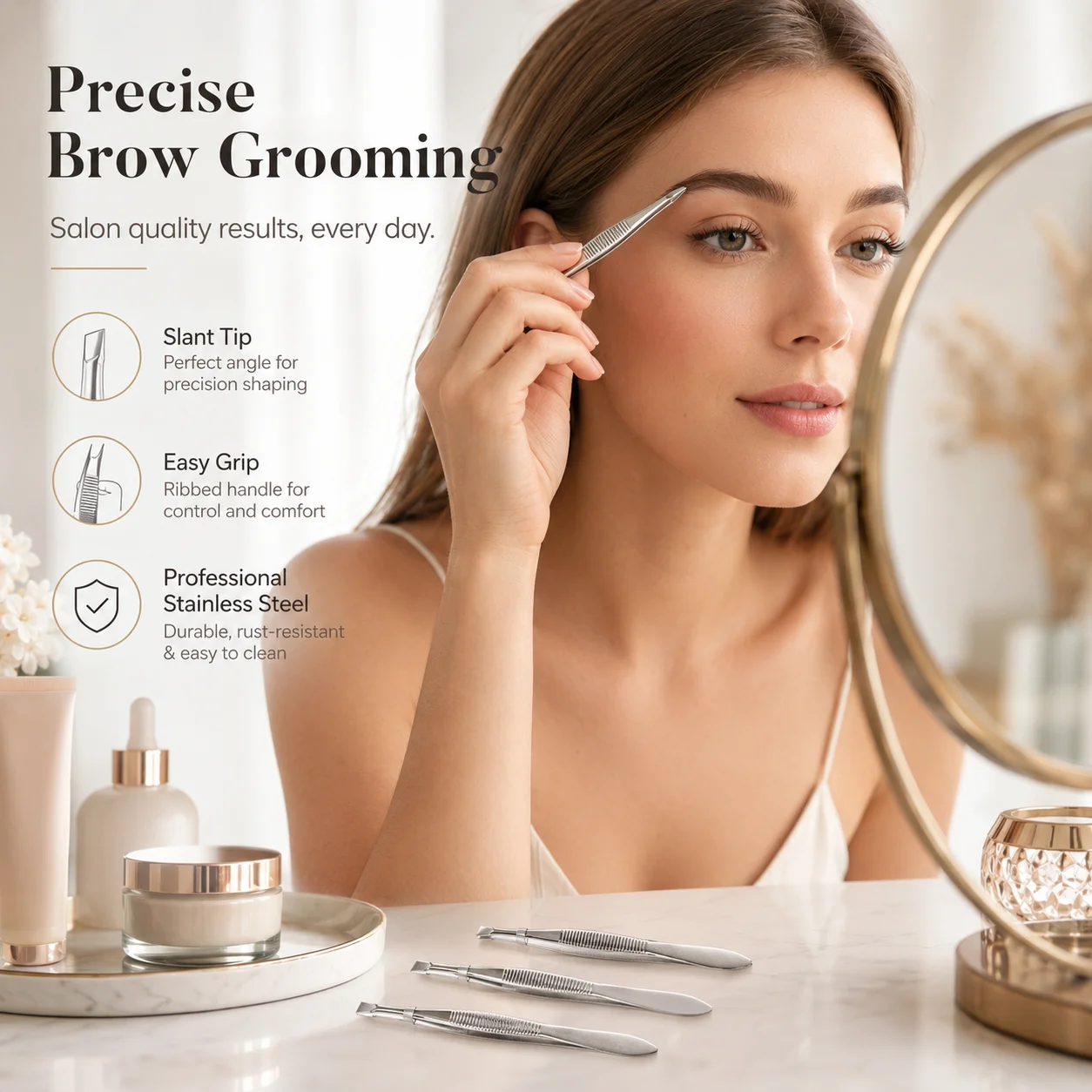 Stainless Steel Tweezers Set 3/6/10 Pcs Slant Tip Eyebrow Grooming Tool