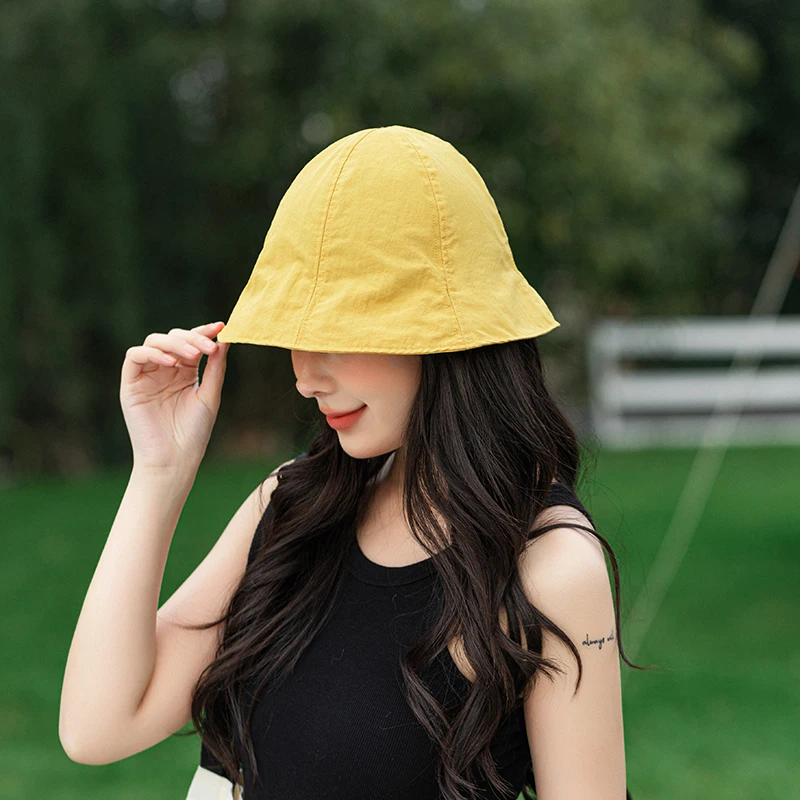 

Simple Style Women's Summer Bucket Hat Hidden Adjustable Hat Ring Design Basic Sun Hat Breathable Folding Masking Cap Vacation