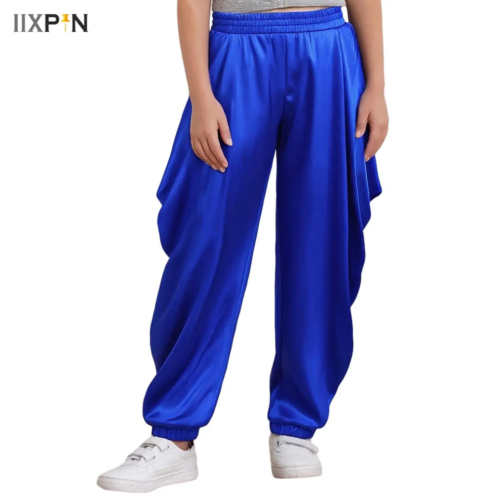

Boys Halloween Theme Party Arab Prince Cosplay Costume Satin Dhoti Pants Elastic Waistband Loose Baggy Trousers Raves Party