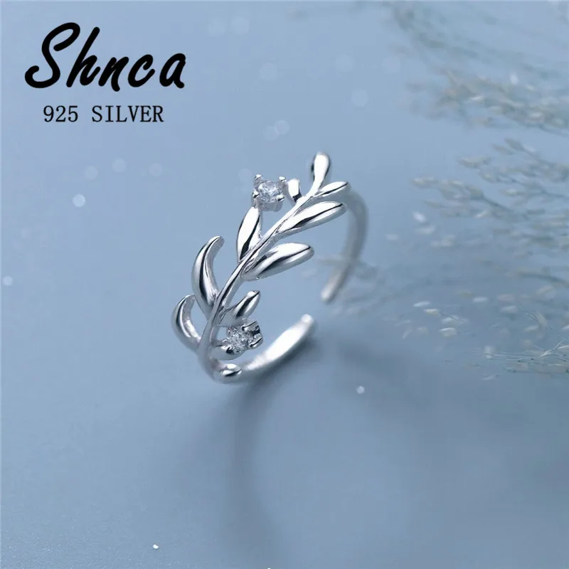 New Trendy 925 Sterling Silver Hollow Leaves Rhinestone Open Rings For Women Girl Anti-Allergy LR061