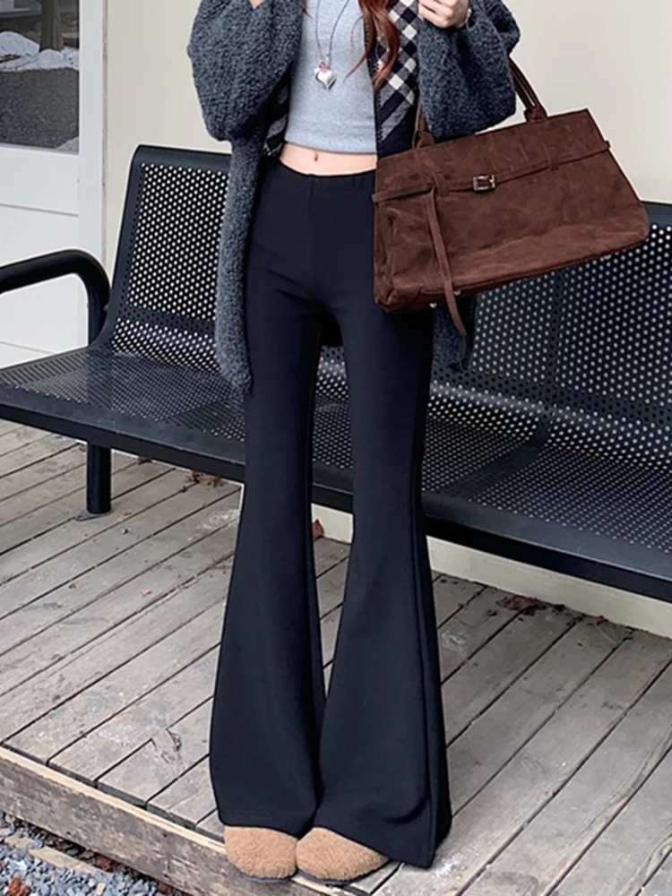 Bla Fce gevoerde hoge taille slanke uitlopende broek dames winter gevoerde afslankende casual lange broek