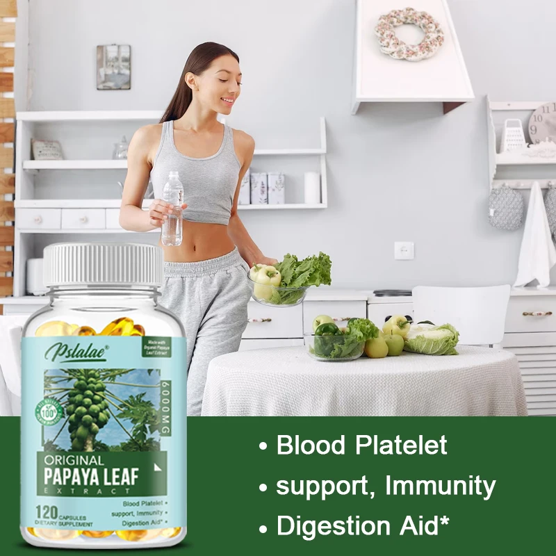 Papaya Leaf Extract Digestive Enzymes - 10x Strength - Blood Plate, Bone Marrow Support, Immune Gut and Super Digestive Health