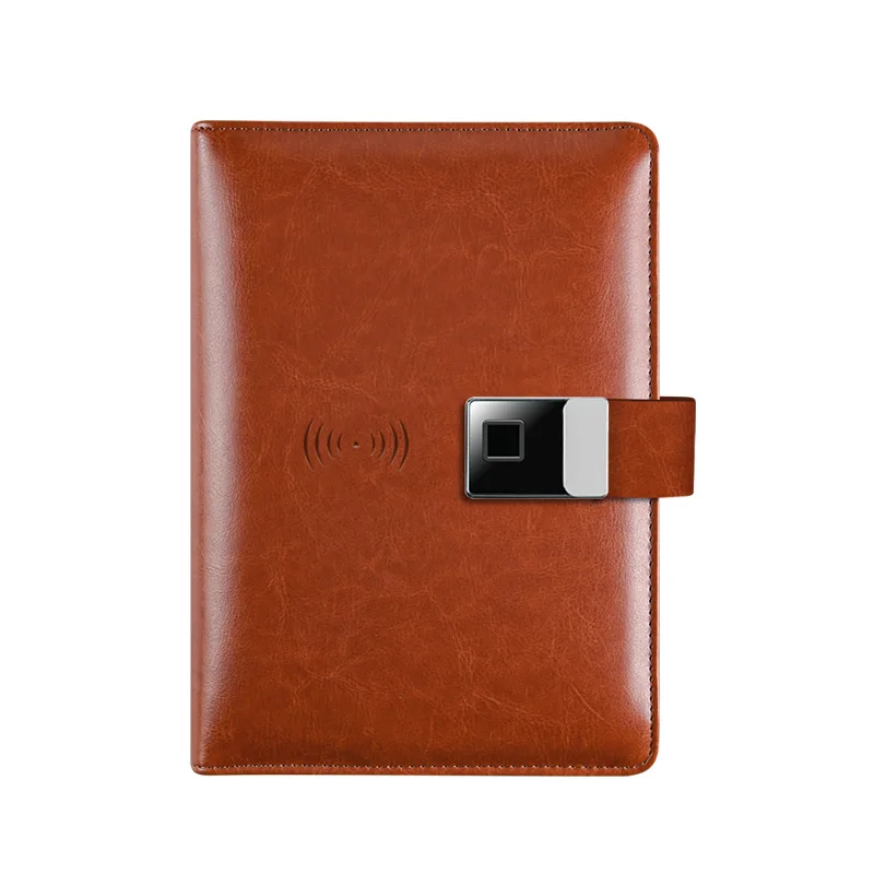 Fingerprint Lock Leather Smart Notepad with Calculator Record Notes Phone Wireless Charging for Student Designer Business Man