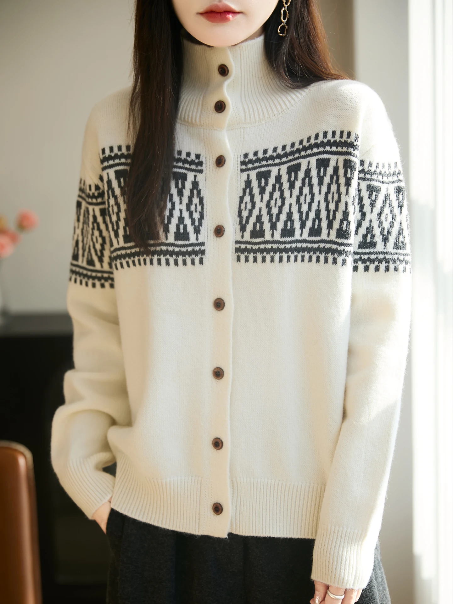 

New Women's Autumn Winter Sweater Merino Wool Female Knitwear Turtleneck Cardigan Thick Retro Tops Lady long Sleeve Clothing