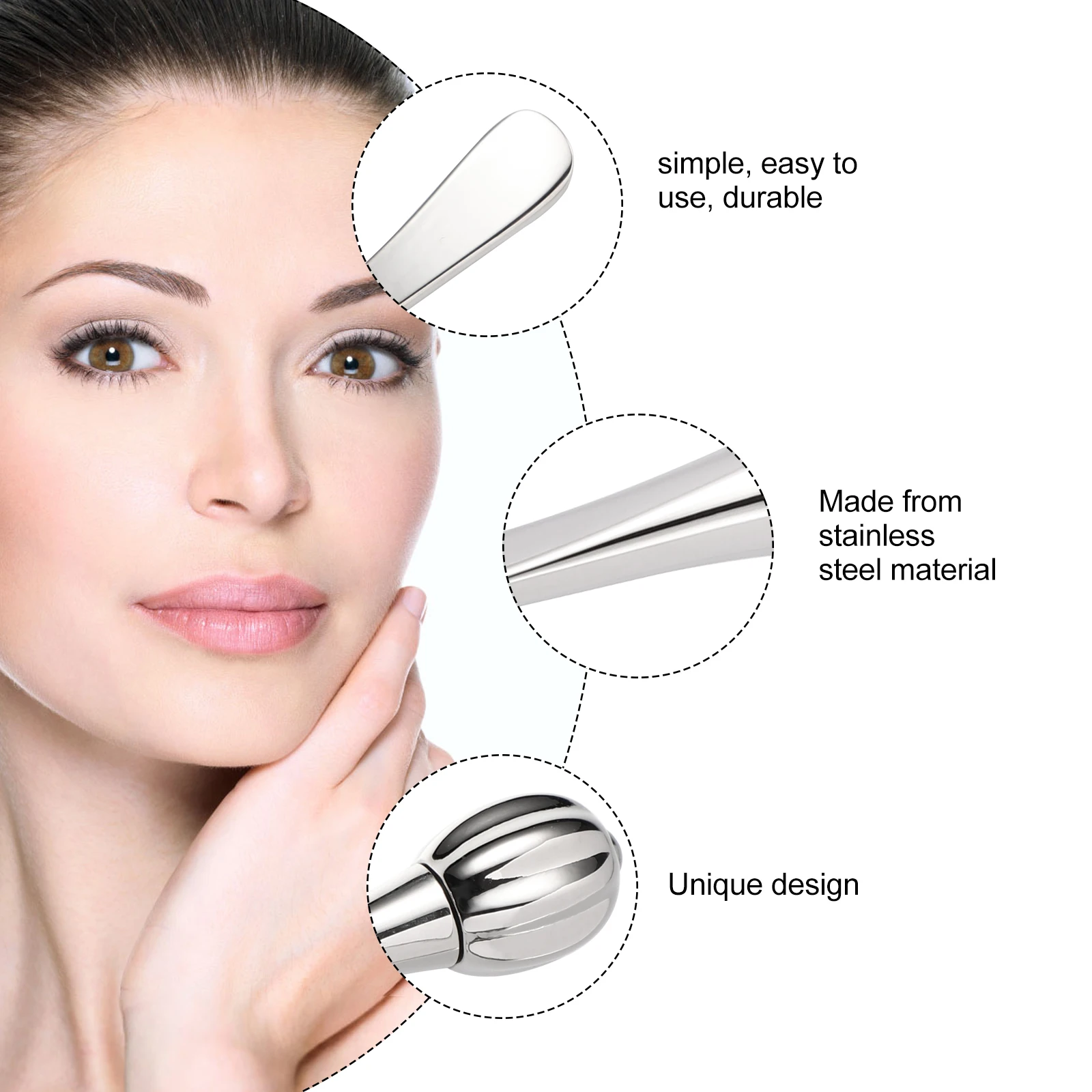 

3 Pcs Skin Care Massage Tool Cream Massager Stainless Steel Beauty Spoon Face Care Tool Metal Makeup Stick Portable