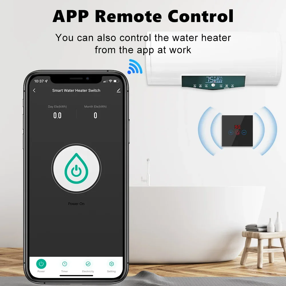 Tuya EU US WiFi Smart Water Heater Boiler Switch With Power Monitor Smart Life Control Switch Works With Alexa Alice Google Home