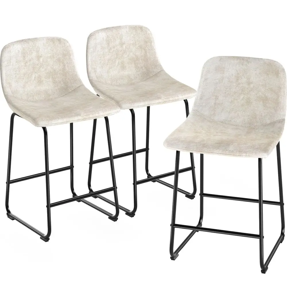 

Leathaire Fabric Counter Chairs Set of 3, Beige Modern Counter Stool with Back and Footrest Height for Pub Coffee Home Dinning