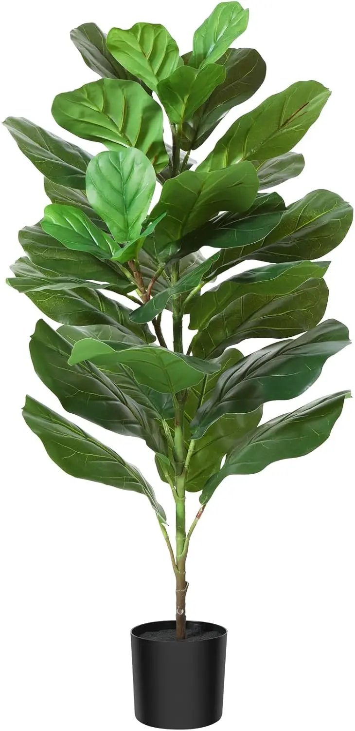 

Crosofmi Artificial Mini Fiddle Leaf Fig Tree 37 Inch Fake Ficus Lyrata Plant With 32 Leaves Faux Plants In Pot For Indoor