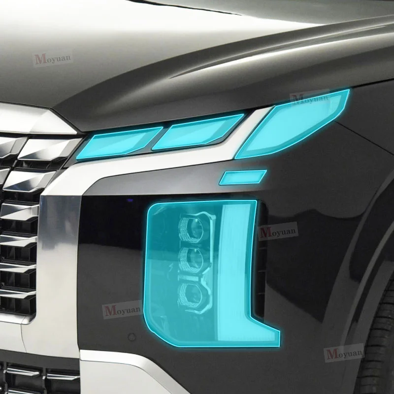 2 Pcs Car Headlight Protective Film Headlamp Transparent Black TPU Sticker For Hyundai Palisade 2022-2023 car Accessories