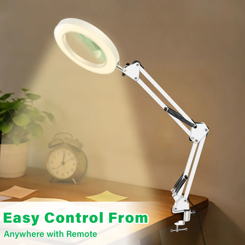 Tischlampe mit Fernbedienung und Lupe, 72 LEDs, 3 Farben, 8x/10x USB, geeignet für Reparaturen mit Bügeleisen/Tischlampe/Hautpflege und Schönheit