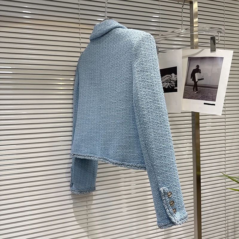 2025年冬新作 ライトラグジュアリー ニットエッジ 厚手フリース ダウンライニング ショートジャケット レディースファッション 通勤 ラペルカラーコート