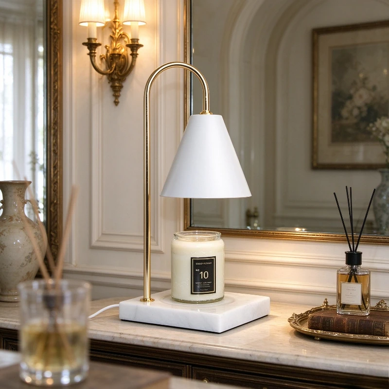 Marble Wax Melt Lamp Candle Warmer Flameless Timer Aromatherapy Romantic Daily Useful Home Room Bedside Adjustable Light Base