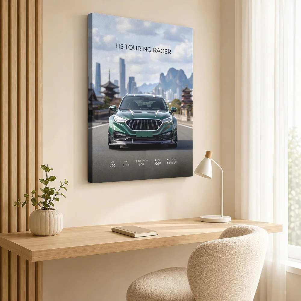 Chinese H5 Touring Race Car Framed Canvas Poster Personalized Photo Detailed Roadside Illustration Wall Art For Sports Lounge