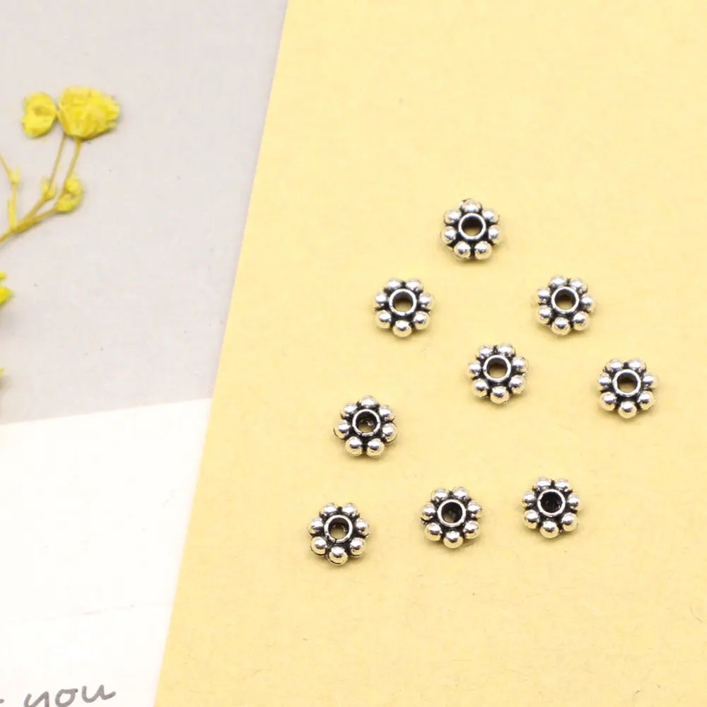 Flower Spacer Pendant For Jewelri Accessori For Woman Jewelri 5x5mm 50pcs Antique Silver Color