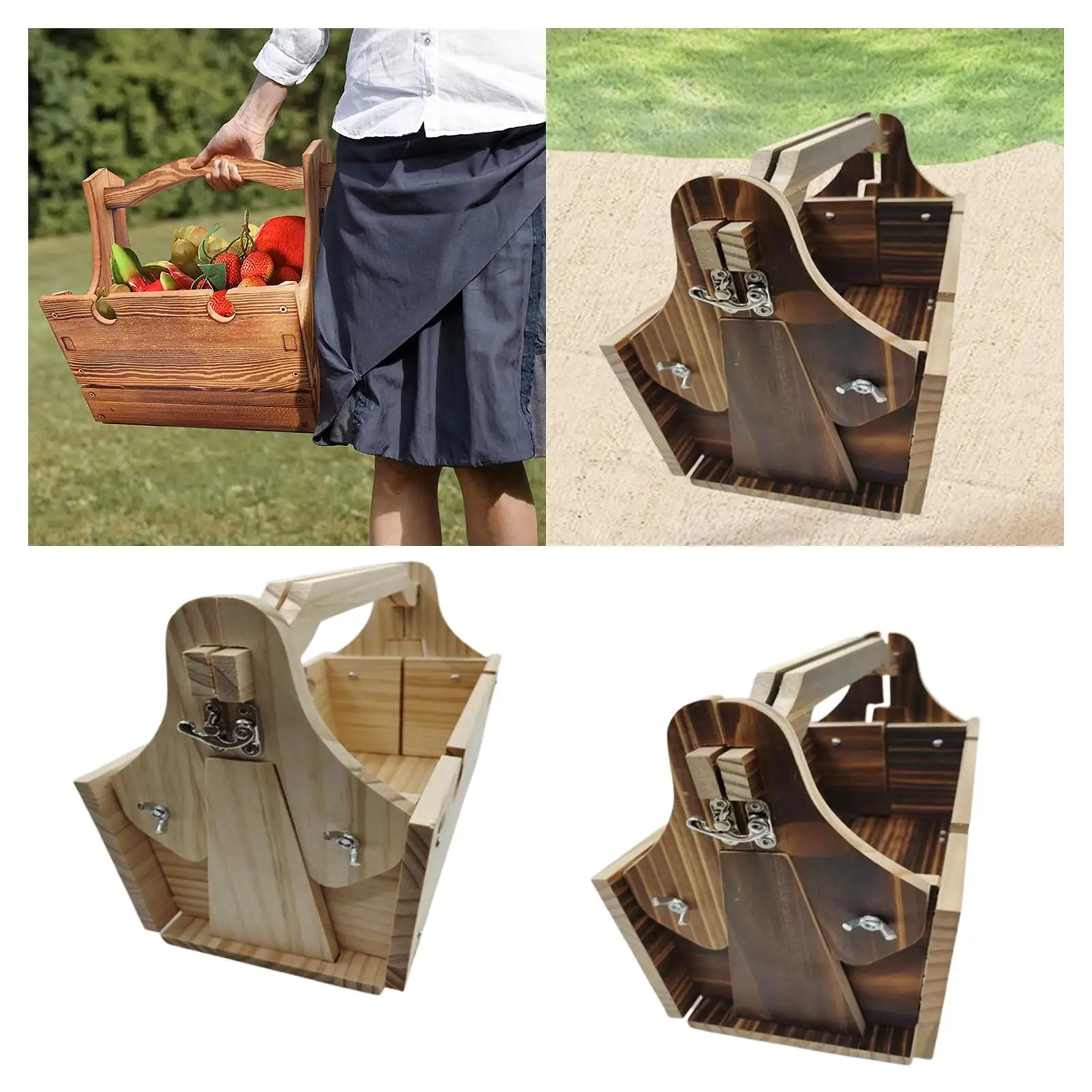 Portable Picnic Table 2in1 Wooden Handle Portable Wooden Basket Dish for Cheese and Fruit for Park Picnic Hiking Camping Outdoor