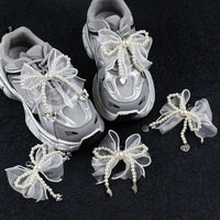 1Pcs Shoe laces Charms for Sneakers Decorative Silk ribbon Pearl Bow Shoe Charm Accessories Metal pendant Shoe Decorations