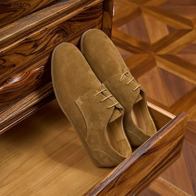 2026 Spring Cow Suede Men Shoes Genuine Leather Casual Shoes Classic Sneakers Comfortable Footwear Dress Shoes Large Size Flats