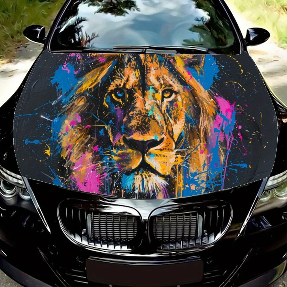 There's Art، Ink Jet Lions، هناك شخصية، أغطية فينيل السيارة، ملصق لاصق لغطاء المحرك، مقاوم للرذاذ، سهل الإزالة، Dura