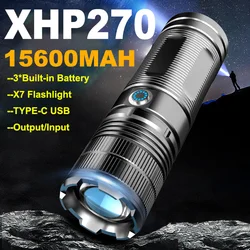 NEW Strong Powerful XHP270 LED Flashlight TYPE-C USB Rechargeable Bright Torch 15600mAH Battery Aluminum Alloy Output/Input Lamp