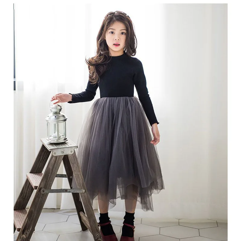 Girl Dress 2023 Spring Autumn Long Sleeve Dresses for Kids Lace Children Party Dress Teenager Princess Weddings Tulle Costume