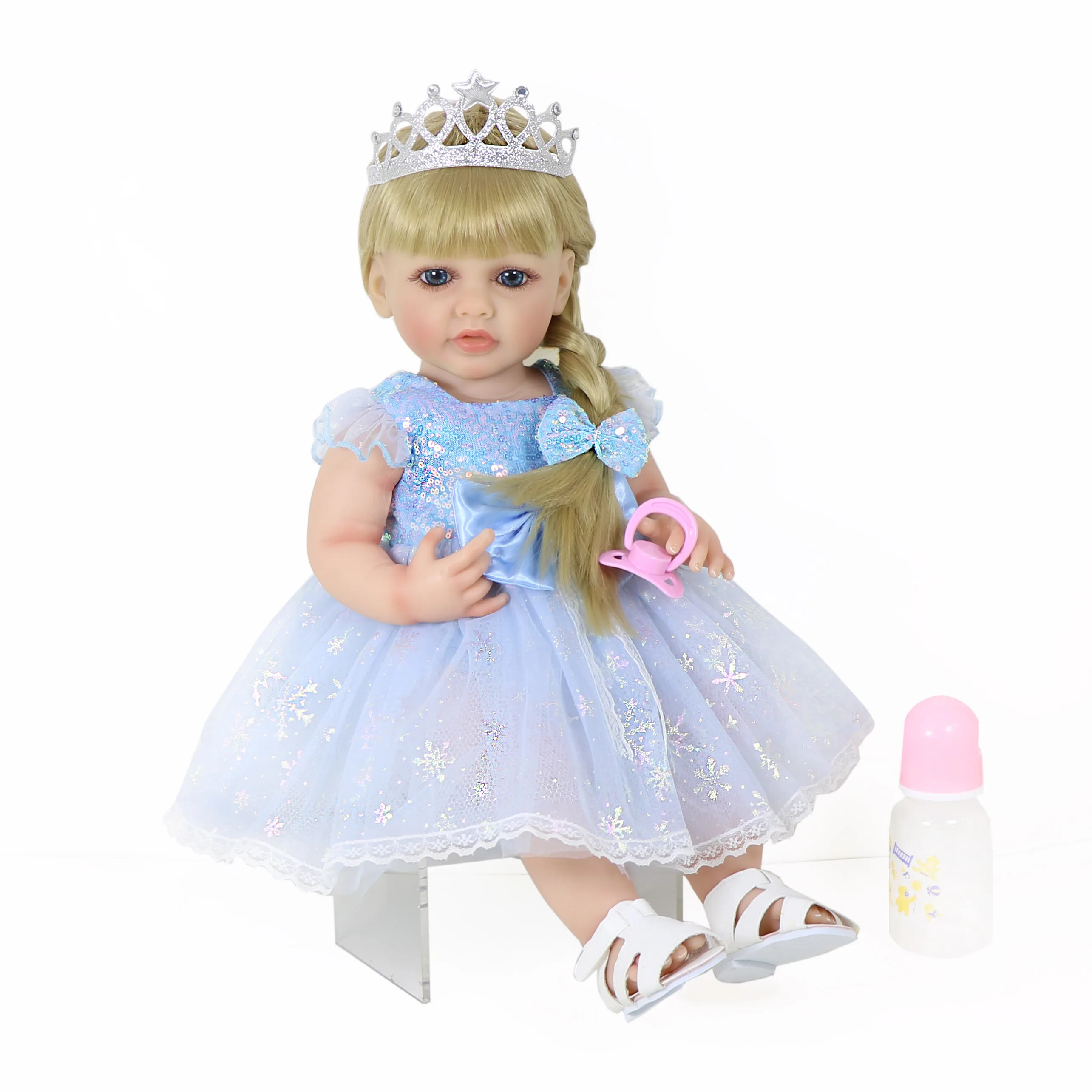 Ying Huan Mei  22 inch Full vinyl dolls Reborn Toddler Princess Girl  with Long Hair Full soft vinyl