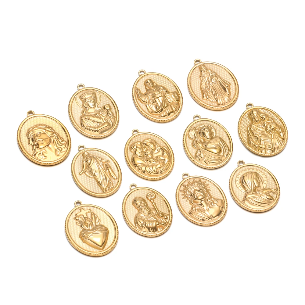 5 Stück Edelstahl-Anhänger in Goldfarbe mit Jesus-Motiv für DIY Trendiger Schmuck, Ohrringe, Halsketten und Armbänder – Detail 1