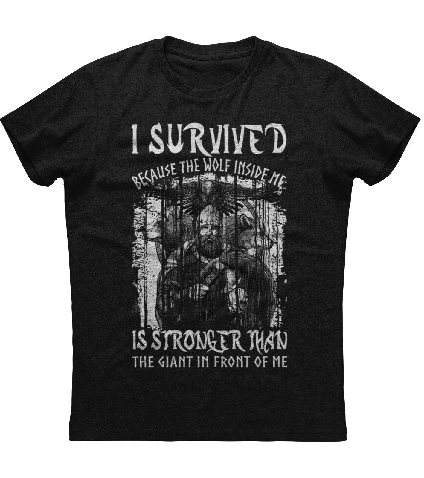 I Survived Because The Wolf Inside Me Nordic Warrior Inscriptions T-Shirt 100% Cotton O-Neck Short Sleeve Casual Mens T-shirt