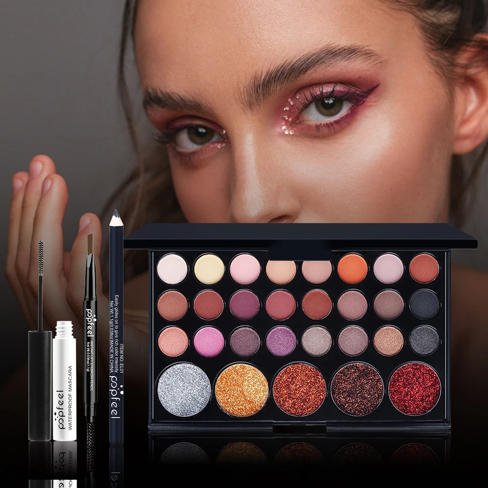 POPFEEL 女性用コンプリートメイクアップギフトセット 19 個 - アイシャドウパレット、コンシーラーパレット、チーク付きのお祝い用コスメティックキット。