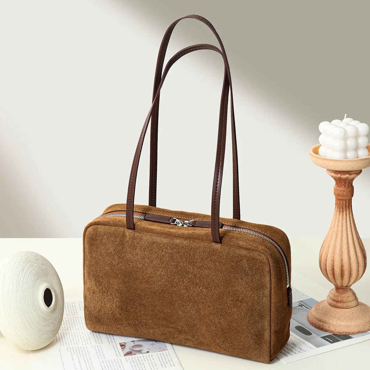 Women's Frosted Cowhide Leather Briefcase Large Capacity Versatile Shoulder Handbag New Bowling Style for Business And Travel