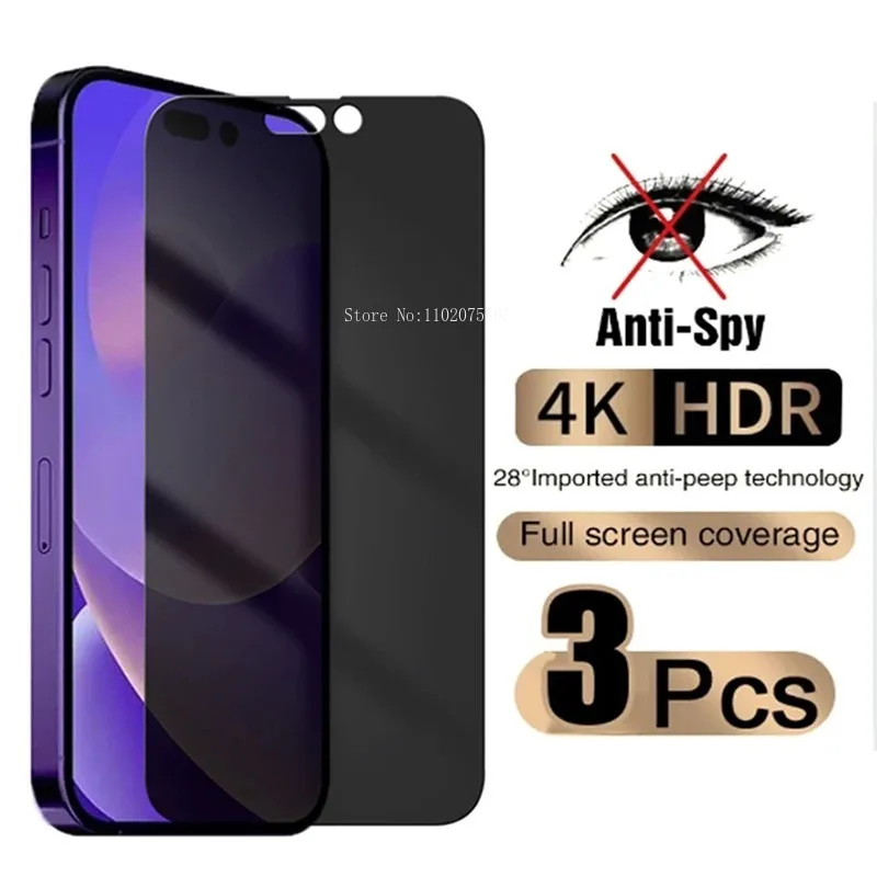 3Pcs Anti Spy Screen Protector For iPhone 15 Pro Max 12 13 Mini 14 11 Pro Phone Glass For iPhone 6 7 8 15 Plus XS Max XR Glass