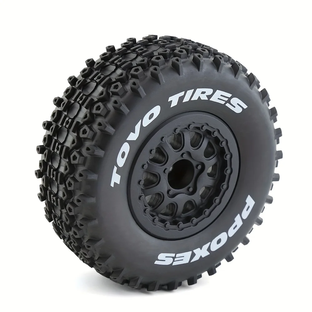 GLOBACT RC สั้นยางรถบรรทุก All Terrain สําหรับ 1/10 TRAXXAS Slash 4X4 HuanQi 727 ARRMA SENTON 3S Losi Ford Raptor Baja Rey (สีดํา)