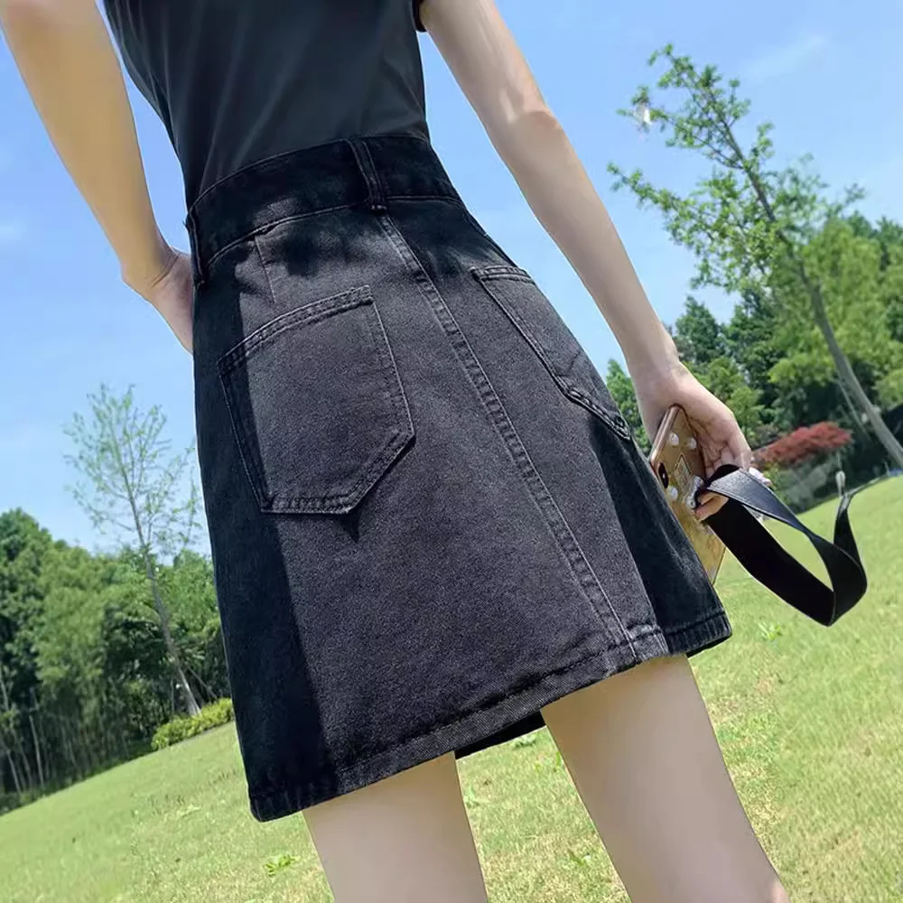 Cowboy short skirt for women in summer, hot girl with high waist and slimming effect, A-line half skirt, versatile hip hugging s