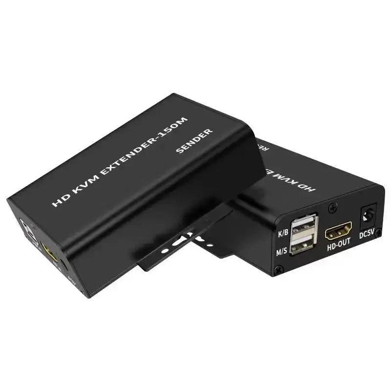 Extensor KVM Compatível com HDMI, Adaptador de Vídeo, Loop Out, Metal RJ45 Lan Ethernet, USB-A, Teclado e Mouse, 150m