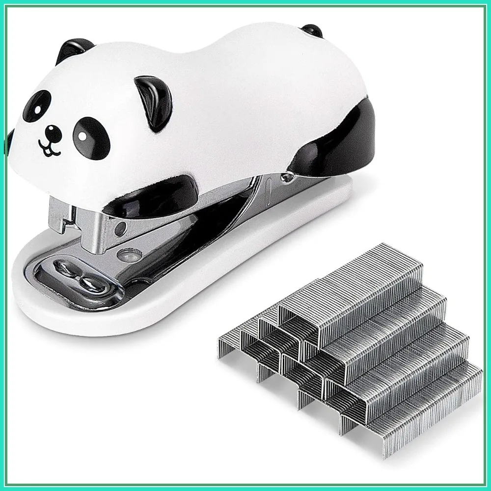 

Cute Panda Mini Desktop Stapler, 12 Sheet Capacity, Built-in Staple Remover & 1000 Staples Included