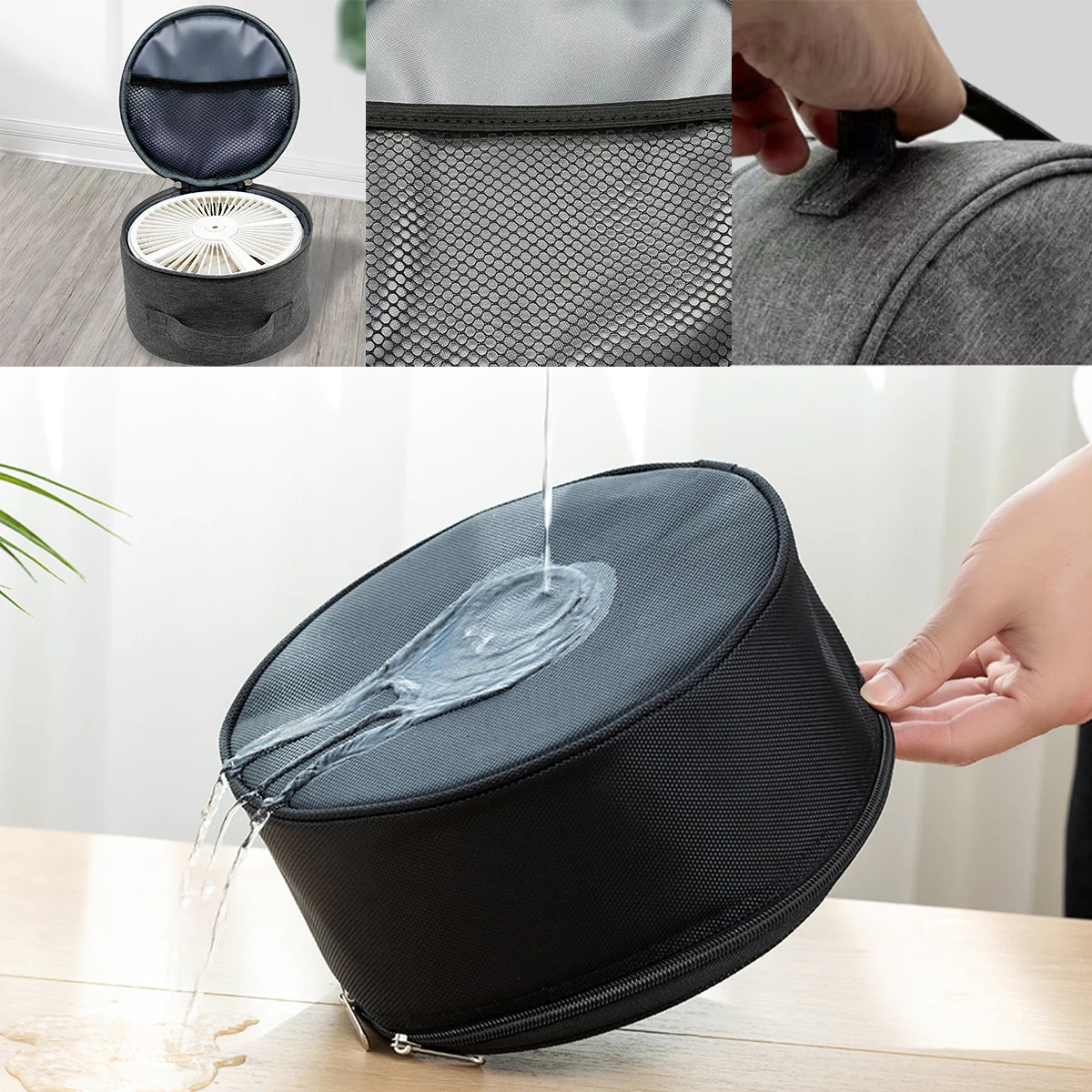 Smell Proof Bag with Combination Lock Telescopic Folding Fan Storage Bag Round Cosmetic Case Storage Pack Container organizer