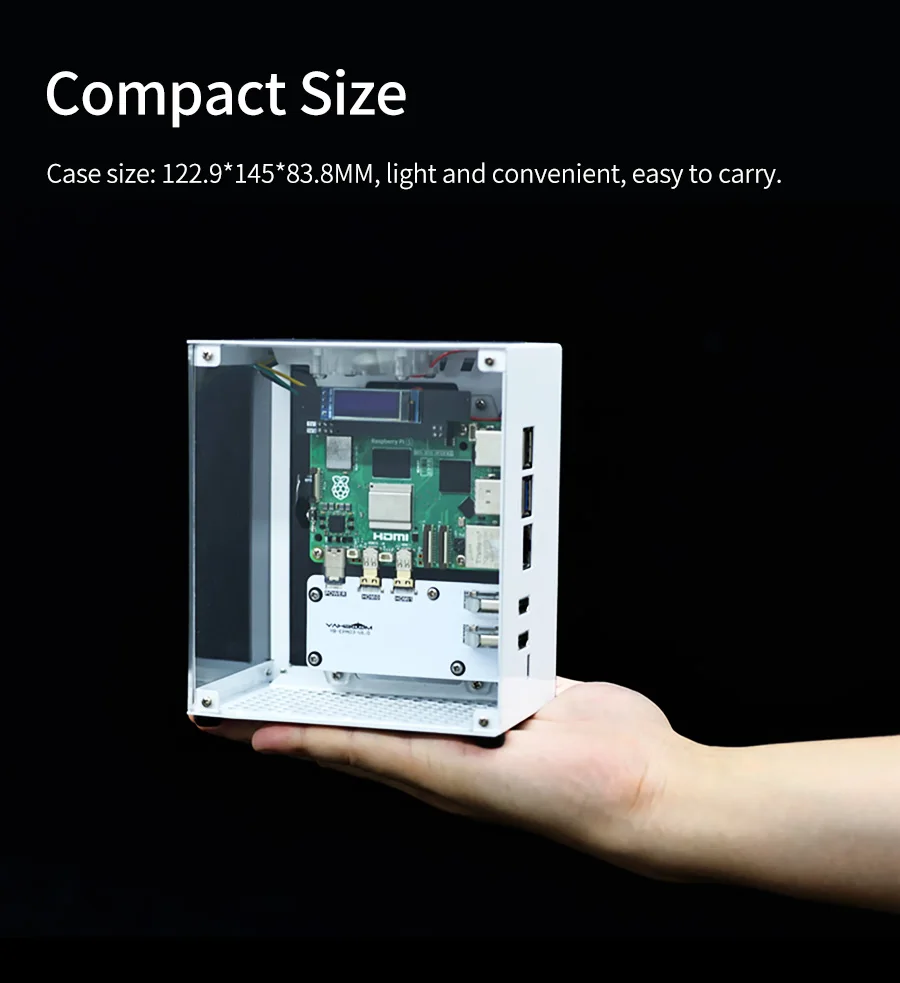 Yahboom Raspberry Pi 5-Schutzhülle, Mini-Kit mit Lüfter und Farbwechsel, Umgebungslicht, unterstützt Installation, M.2 SSD – Detail 10