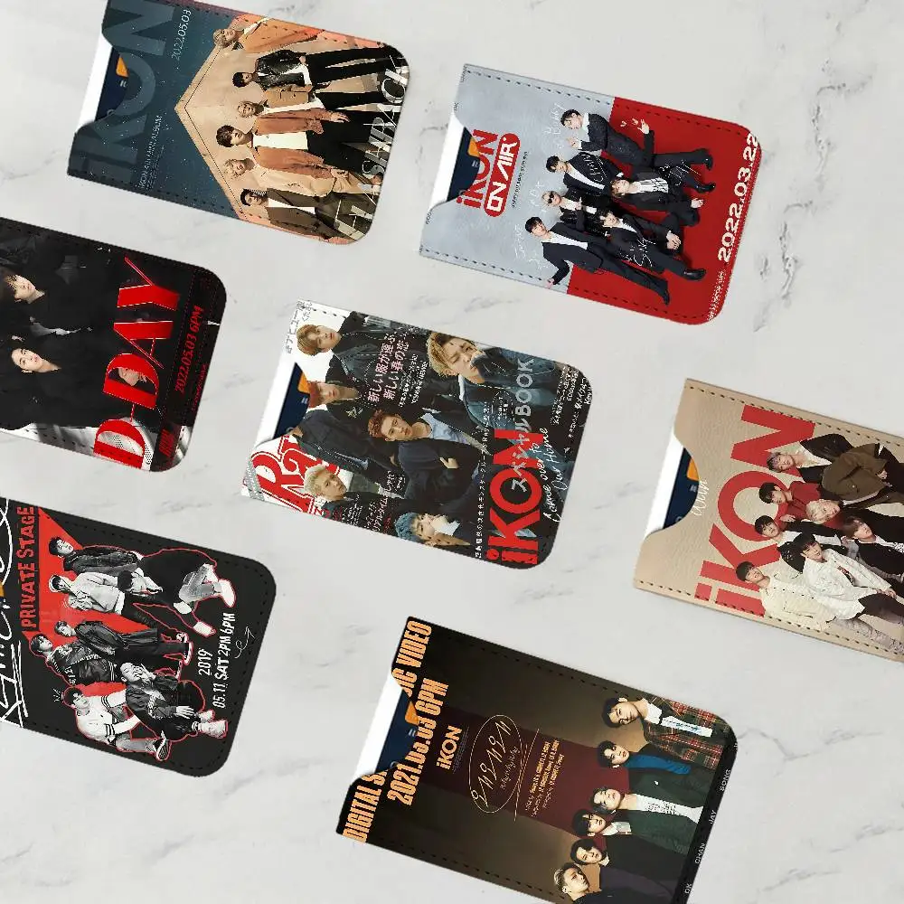 Popular I-Ikon Kpop Band Leather Mini Wallet for Men, Thin Pocket Credit Card Separate ID & Bus Card