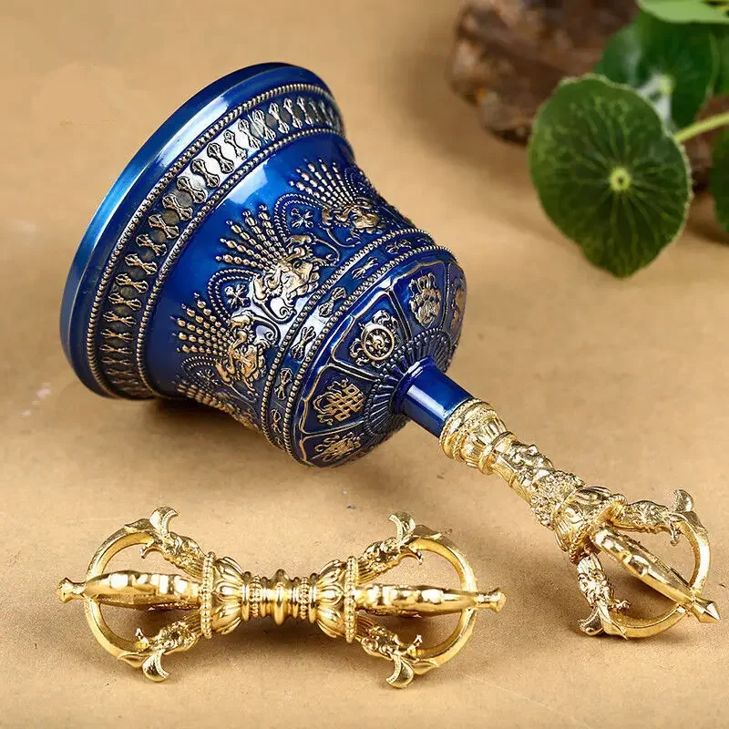 Tibetan Buddhism Gokosho Vajra and Bell Copper Hand-polished Lucky Blue Home Buddhist Hall Buddhist Supplies