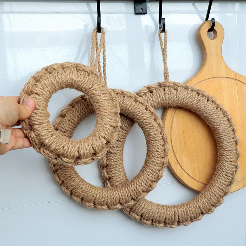 

1Pc Straw Linen Rope Woven Round Ring Tableware Mat Placemat Coasters Pot Plate Pad Kitchen Table Decor Gift