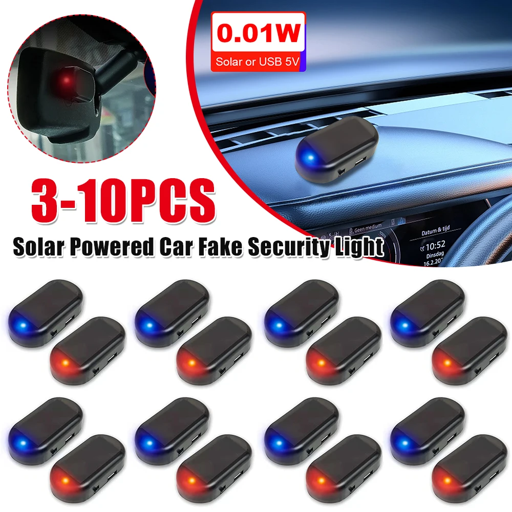 

Solar Powered Car Fake Security Light Super Bright Simulated Dummy Alarm Blue/Red Light Wireless Warning Anti-Theft Caution Lamp