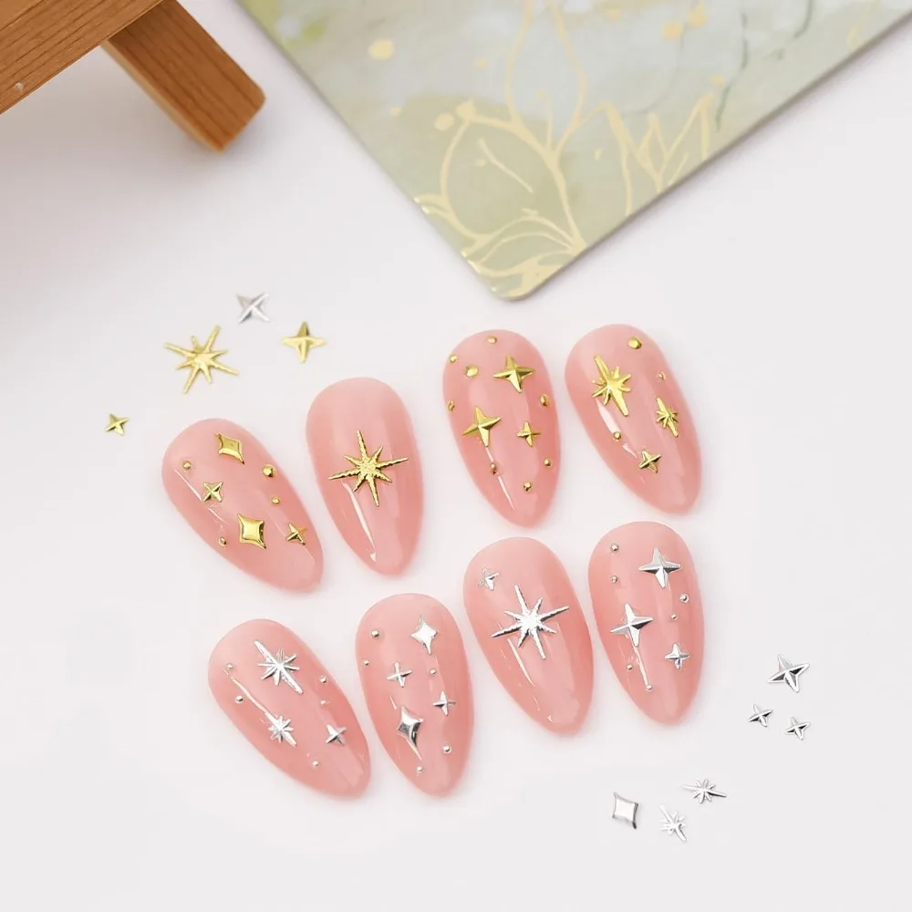 200Pcs Star Nail Charms for Nail Art 3D Gold Stars Metallic Studs Rhinestones DIY Craft Accessories
